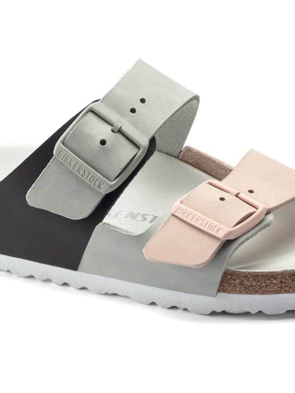 Birkenstock Arizona Two-Strap Suede Sandal - Pale Pink & Light Gray